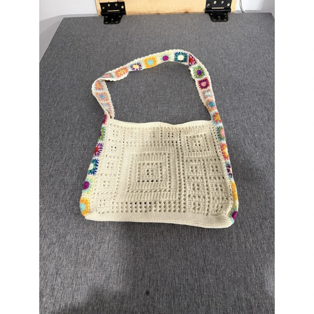 Crochet Granny Square Boho Beach Tote Bag